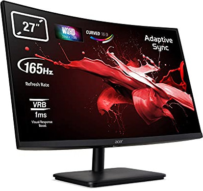 Acer ED270UPbiipx - Monitor Gaming Curvo de 27 2K 165 Hz (2560x1440, Pantalla VA LED, 1500R, ZeroFrame, WQHD, Adaptive Sync, 1ms VRB, 250nits, 2xHDMI DP Audio Out, EU EMEA MPRII) - Color Negro