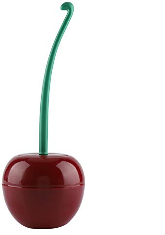 JULYKAI Toilet Brush Set, ABS Handle, Plastic Bristles, Cherry Design, Dark Red, Includes Holder