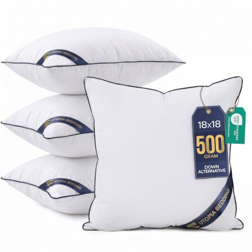 Utopia Bedding Throw Pillow Inserts (Pack of 4, White), 18 x 18 Inches Decorative Indoor Pillows for Sofa, Bed, Couch, Cushion Sham Stuffer