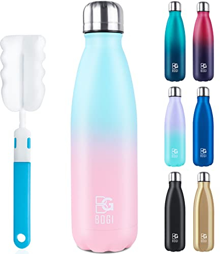 BOGI Edelstahl Trinkflasche 750ml Doppelwandige Thermosflasche Auslaufsicher Trinkflasche Edelstahl Isolierflasche BPA-Frei Kinder Trinkflasche Schule Hält Heiß und Kalt für Sport (Himmelblau Pink)