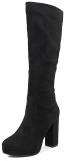 QUEEN HELENA Stivali Alti con Tacco Plateau Zip Laterale Scamosciati Casual Comodi Invernali Donna ZM9213 (Nero, numeric_36)