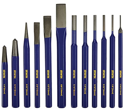 IRWIN Chisel Set, Chisel and Punch, 12-Pack with Various Sizes, Tempered for Durability, Great for Woodworking (IRHT82529)