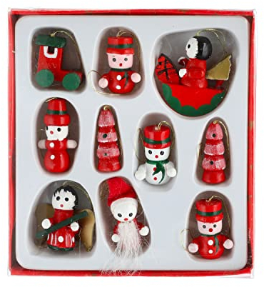 Christbaumschmuck Holzfiguren 10er Set | bunt Holz H3cm | Schneemann Nussknacker Tannenbaum Engel Lokomotive Wichtel