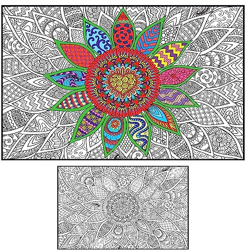 Mandala Coloring Poster for Adults and Kids - Large Wall Coloring Poster for Classroom Office Family - Giant Coloring Posters Collaborative - Big Coloring Sheet - Huge Coloring Page Jumbo Floor Size