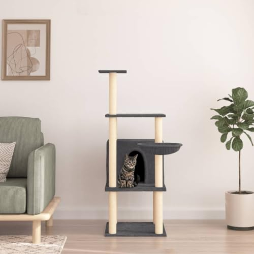 Camerina Kratzbaum mit Sisal-Kratzsäulen Dunkelgrau 132 cm Kratzbaum Grosse Katzen Stabil Kratztonne