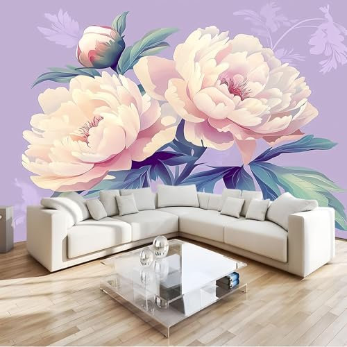 Fototapete 3D EFFEKT Schöne Pfingstrosen-Blumen 150 x 105 cm Lila - für Wohnzimmer Spielzimmer Flur Modern Vlies Tapete Vliestapete Wandtapete Motivtapeten UV-Beständig