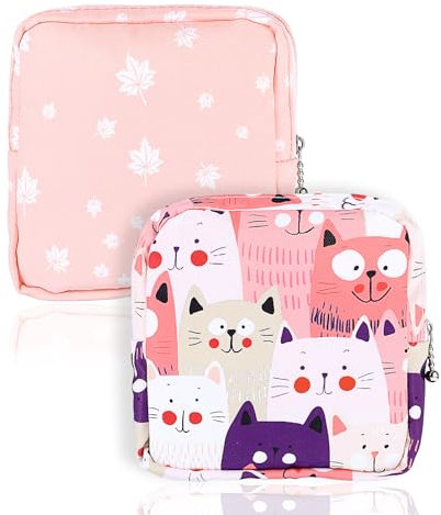 KFHENSOMR 2 Stück Tampon Binden Aufbewahrung mit Reißverschluss Süße Katze Periodentasche Damenbinden Aufbewahrungstasche Tragbare Aufbewahrung mit Damenbinde Aufbewahrungstasche für Teenager Damen