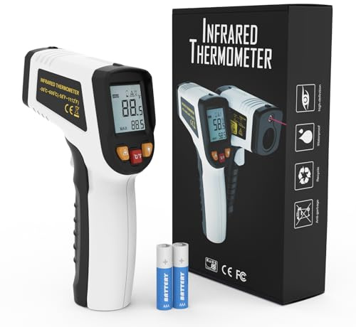 KNINE OUTDOORS Infrared Thermometer Laser Temperature Gun, -58℉ to 1112℉, Single Laser Targeting, Distance to Spot Ratio 12:1, for Cooking, Oven and Meat (White)