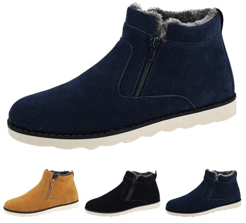 Generisch Bottes d'hiver imperméables pour homme, chaussures d'hiver doublées avec fermeture éclair latérale, respirantes, chaussures de loisirs, bottes d'hiver confortables, bottes de neige chaudes à