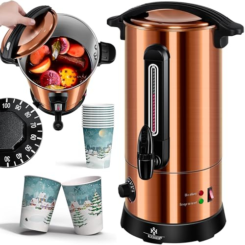 KESSER® Glühweinkessel 6,8/10/20/30L Edelstahl Inkl. Becher, Glühweinkocher mit Thermostat Glühweinautomat Heißgetränkeautomat Wasserkocher Heißwasserspender Einkochautomat Füllstandanzeige Zapfhahn