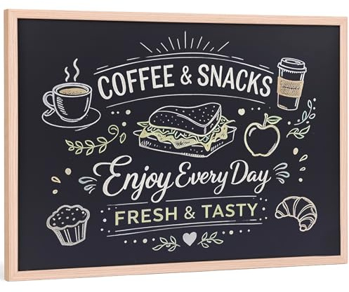Chalkboard Blackboard Wall Mounted with Oak Colour Frame - Wooden Writing Board for Kitchen, Home, Office, Café, Restaurant, School & Menu Display (44x33cm)