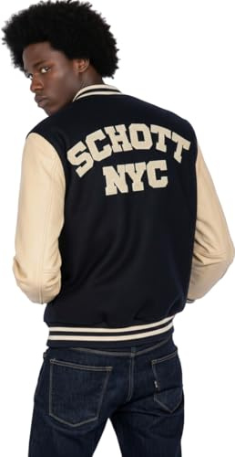 Blouson Teddy homme Schott Ref 58527 Marine Beige - M
