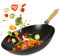 BARGAINS-GALORE 25cm Non Stick Wok - Fry Asian Frying Pan Two Wooden Handle Kitchen Pot Grill Cook Chinese | Classic | Non-Induction, Wooden Handle, Flat Base Pan