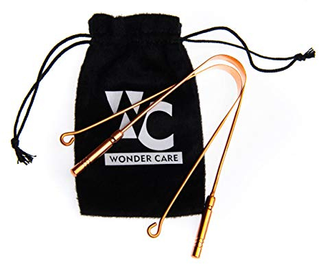 Wonder Care Zungenreiniger aus Kupfer für Paare | Kupferrohr + Rundreiniger | Zungenreiniger Schaber für Erwachsene | Ayurvedische Kombipackung Zungenreiniger Schaber