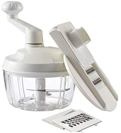 Samnuerly Picadora de Alimentos Manual Blanca, licuadora de picadora de Alimentos Manual para el hogar de la Cocina, rebanadora Dicer Tazón de Mezcla sin BPA