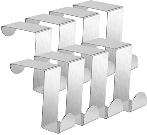 flintronic Over Door Hooks, 8PCS Heavy-Duty Over Door Hanger, Stainless Steel Coat Hooks Wall Mounted for Doors, Bedroom, Bathroom, Wardrobe, Reversible Organizer Rack for Coat, Towel, Bag, Robe