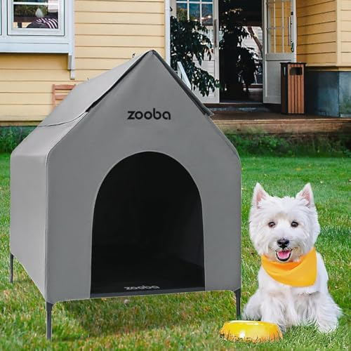 Zooba Erhöhtes Hundehaus, 78,9 cm, für mittelgroße Hunde, Haustierhaus außen mit wasserdichter PVC-Abdeckung und strapazierfähigem 5 x 2,5 cm Textilene, erhöhtes Hundebett, kann separat verwendet