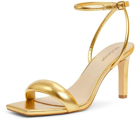 Modatope Womens Heeled Sandals Open Toe Strappy High Heel Sandals Ankle Strap Gold Heels for Women Size 6