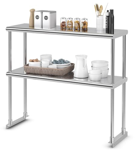 COSTWAY Aufsatzbord Edelstahl, Arbeitstisch Aufsatzboard, Küchentisch verstellbar, bis 335 kg, Edelstahltisch Zubereitungstisch, Gastro Tisch für Küche Restaurant, Silber (92 x 30 x 85 cm)