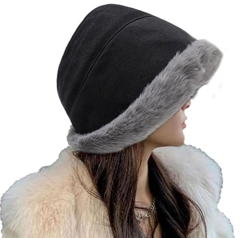Flauschiger Fischerhut, Fischerhut Für Frauen Fischerhut Mädchen Warmer Flauschiger Fischermütze Damen Fischerhut Damen Bucket Hat Schwarz Damen