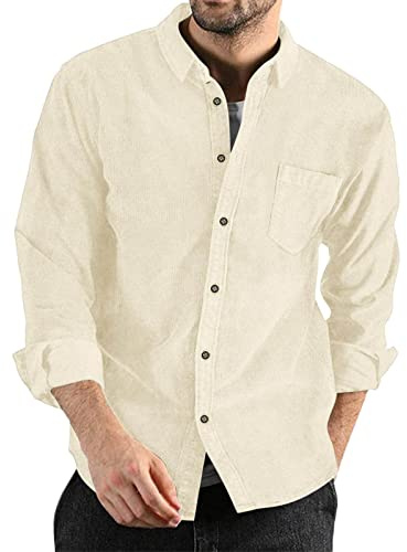 Camisas de pana para hombre, para otoño e invierno, casual, manga larga, color sólido, con botones, ligeras, espaciales