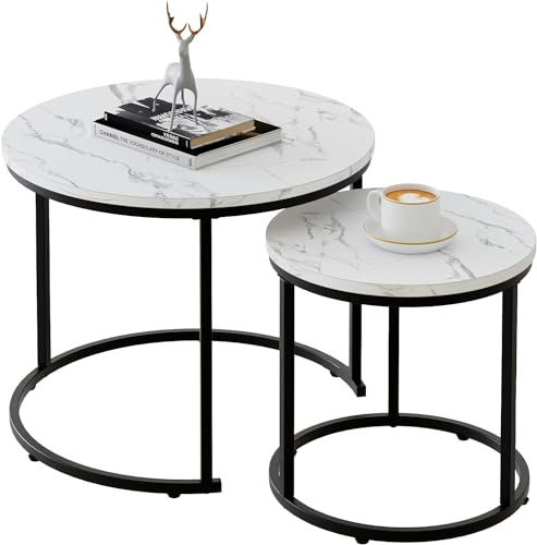 Huhote Round Coffee Tables, Set of 2 End Table, Nesting Tables, Side Table