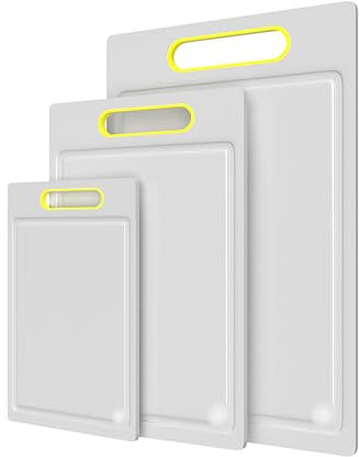 Set 3 Taglieri in Plastica con Maniglia, Tagliere per Cucina, Maxi Spessore 1cm, Con Scalanatura Antiscolo, Lavabili in Lavastoviglie, Tre Dimensioni, Made in Italy