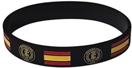 Pulsera Guardia Civil de Silicona – Color Negro con Escudos de la Guardia Civil y Bandera de España en Relieve – Unisex, 63 mm de Diámetro Interno, 12 mm de Ancho, 21 cm de contorno - 1 unidad