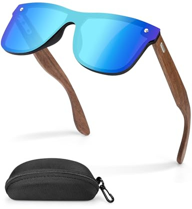 MELLIEX Lunettes de Soleil Polarisées pour Homme et Femme, Lunettes de Soleil Bois avec Protection UV400, Bleu