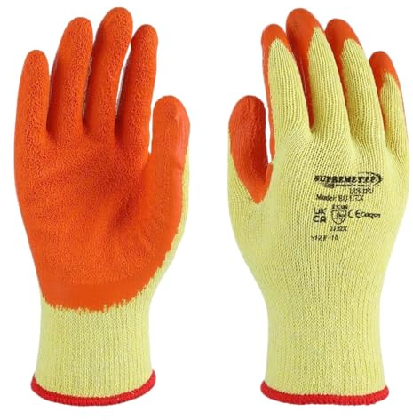 Supreme TTF 24 Pairs Men’s Orange Latex-Coated Safety Gloves – Grip Work Gloves for Building, Gardening, Maintenance & General Handling (XL-10)