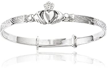 Designer Inspirations Boutique 3MM Wide 3D Irish Claddagh Design Expanding/Expandable/Adjustable Bangle Bracelet for Baby/Child/Children - 925 Sterling Silver - Size: BABY (Small)