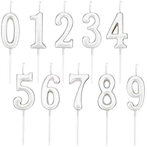 Kit di candele 'torta numeriche' per torte glitterate, decorazione per matrimoni, feste di compleanno, baby shower, anniversari, argento