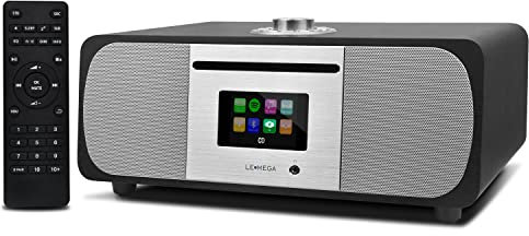 LEMEGA M5P DAB Radio with CD Player,WiFi Internet Radio with Bluetooth 35W Hi-Fi Compact Stereo System,Spotify Connect,USB player,Dual Alarms Clock,FM Digital Radio with Remote Control - Black Oak