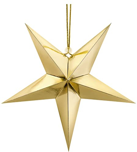Stella decorativa dorata 45 cm – Stella di Natale lucida in cartone – Stella pieghevole 3D per decorazione, Natale, feste, Capodanno, stella dorata