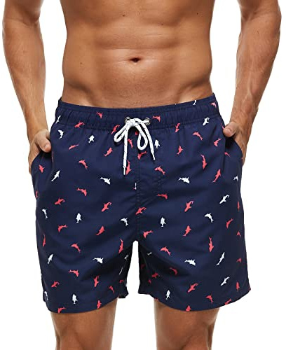 TMEOG Bañador Hombre 2 en 1 Forro Malla Cintura Elástica con Cordón Bolsillo - Shorts Playa Secado Rápido Natación(Delfín,XXL)