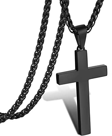 P. BLAKE Black Stainless Steel Cross Necklace for Men, Women Boys Cross Pendant with Chain 18 Inches