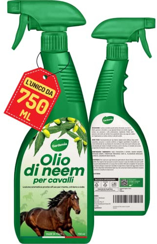 Gardemia Olio di Neem per Cavalli Spray 750ml Sgradito a Zecche Mosche Pulci Zanzare Tafani Insetti con Geranio e Citronella Azione Naturale abbinabile a Repellente Antiparassitario Aroma Gradevole