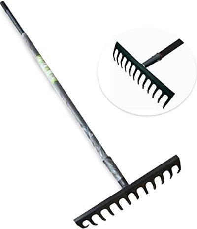HMWD Heavy Duty 12-Tooth Garden Rake – Carbon Steel Rake for Gardening, Lawn Levelling & Soil Rakes with Ergonomic Handle – Durable Leaf Rake & Garden Broom Tool for Top Soil - Black 120 X 32 X 9cm