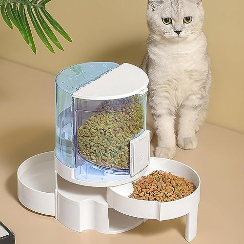 Kathson Automatic Gravity Cat & Dog Feeder and Water Dispenser Set - 2 in 1 Rotating Storage Pet Feeder for Small to Medium Cats & Dogs