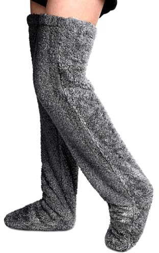 YODITI Plüsch Overknee Socken Flauschig: Damen Strümpfe Stulpen Teddy lange Beinwärmer Winter Warme Schlafsocken - Frauen Wintersocken Kniestrümpfe für Schlafen Zuhause