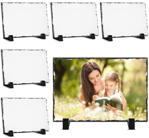 Kufutee 6 Stück benutzerdefinierte Foto-Stein-Plaketten-Rahmen, personalisierter Foto-Gedenkstein mit Präsentationsständer, Fels-Fototafel für Mutter/Papa (rechteckig, 10 x 15 cm)