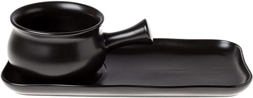 HISMPSOBN Dinner Plate,Serving Plate, French Onion Soup Bowls with Handle for Breakfast, Ceramic Breakfast Bowls and Plates Set for Oatmeal Fruit Dessert Sandwich Breakfast(Black)