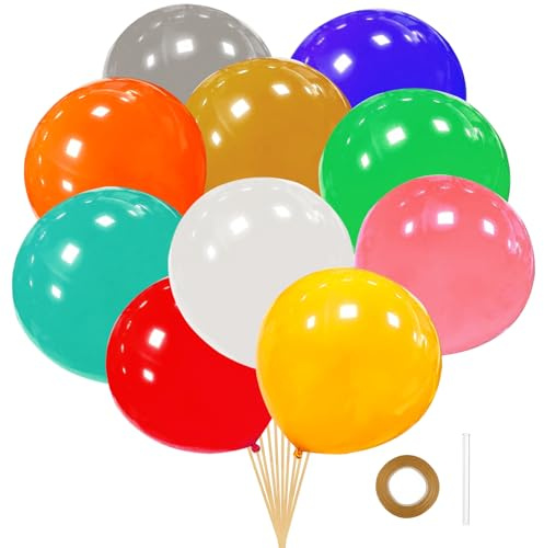 10 Stück Luftballons Groß, 36 Zoll XXL Luftballon, 90cm Latex Riesenluftballon, Große Helium Riesen Ballon, Bunt Runde Latexballon für Hochzeit, Geburtstag, Taufe Babyparty, Party Deko