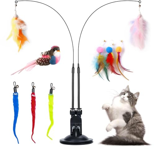 LDBKLGHJ Giochi per Gatti - Set di Gioco Interattivo con Giocattoli di Uccelli Volanti e Piume, Ideali per Giocare in Casa, Sia per Gatti Che per Gattini