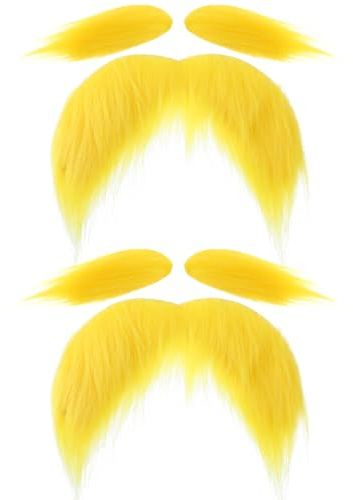 Yolev 2 uppsättningar ögonbryn mustasch set gul falsk skägg falska skägg gul mustasch och ögonbryn självhäftande för tematyp utklädnad spel festivaler