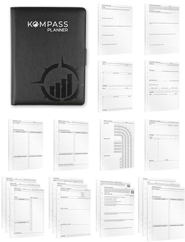 KOMPASS® A5 Ring Binder | Starter Set incl. 394 Planner Inserts & Dividers | Refillable A5 Planner | Calendar, Bullet Journal, Habit Tracker