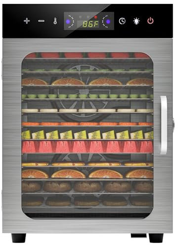 Deshidratador de alimentos, máquina de secado de 800 W para el hogar, deshidratador de frutas de acero inoxidable 12 chorros, secador de pantalla táctil con control de temperatura 35 90 ° C y plata