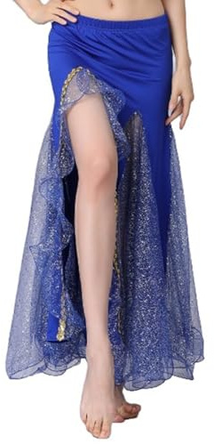 RUIXIA Jupe de Danse du Ventre Longue Jupe de Danse Orientale Costume de Danseuse du Ventre Robe Fendue Élégante Tenue Danseuse Orientale