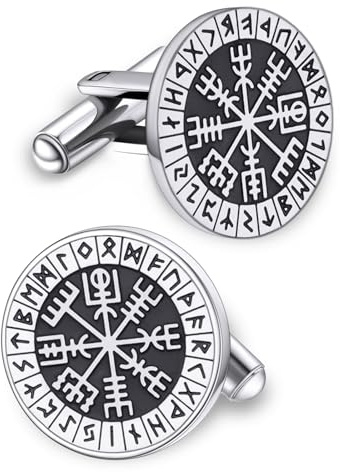 Manschettknappar för män, nordisk viking smoking manschettknappar, rostfritt stål viking kompass vegvisir runa skjorta dubbar mytologi smycken present till företag bröllop