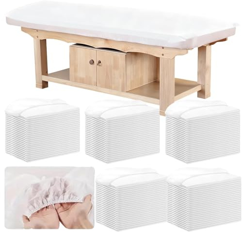 50 sábanas bajeras desechables de 84 x 35 pulgadas para mesa de masaje con elástico, transpirable, desechable, cubierta de mesa de masaje, fundas de cama de spa de tela no tejida, un solo uso para